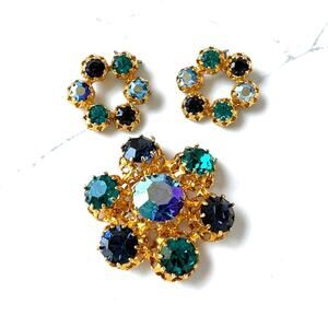 Vintage Star Austria Rhinestone Brooch & Earrings Set